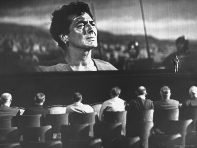 Cinemascope Screen with Image of Actor Victor Mature as Demetrius in Calvary Scene from "The Robe"