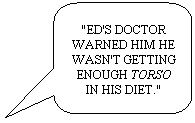Rounded Rectangular Callout: "ED'S DOCTOR WARNED HIM HE WASN'T GETTING ENOUGH TORSO IN HIS DIET." 
